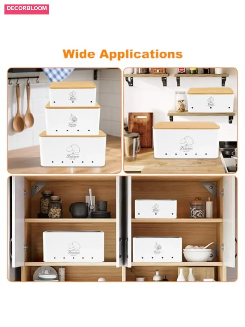 5 Piece Kitchen Food Storage Set Potato Onion Garlic Bins with Peeler and Cutter